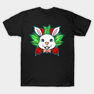 Easter Bunny With Bow Tie And Spring Flowers On Easter T-Shirt